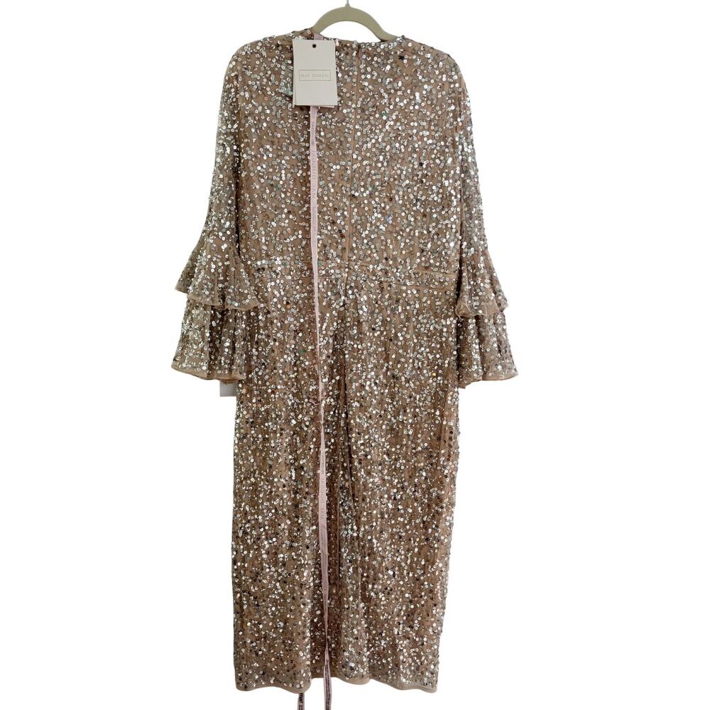 Mac Duggal Fully Sequined Ruffle Tiered 3/4 Sleeve Midi Dress 16 NWT Style 10802 - Picture 5 of 10